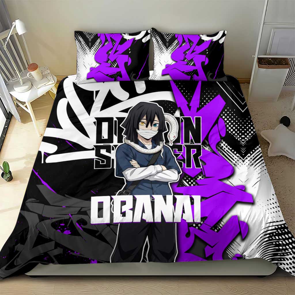 Obanai Iguro Demon Slayer Bedding Set Purple Graffiti Anime Style