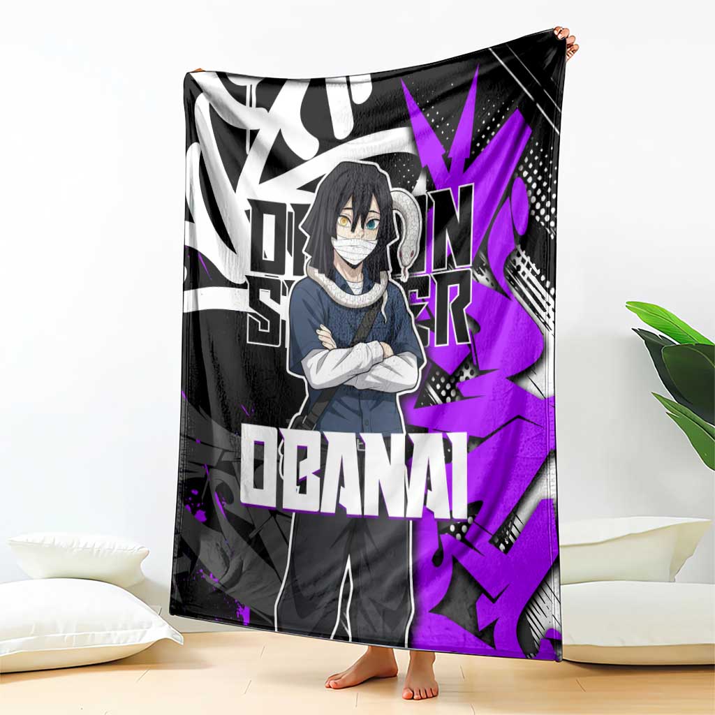 Obanai Iguro Demon Slayer Blanket Purple Graffiti Anime Style