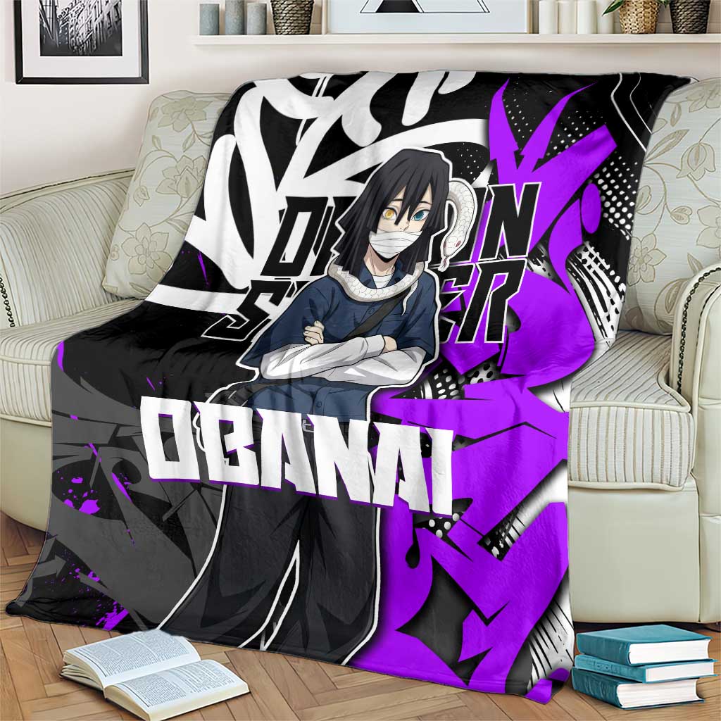 Obanai Iguro Demon Slayer Blanket Purple Graffiti Anime Style