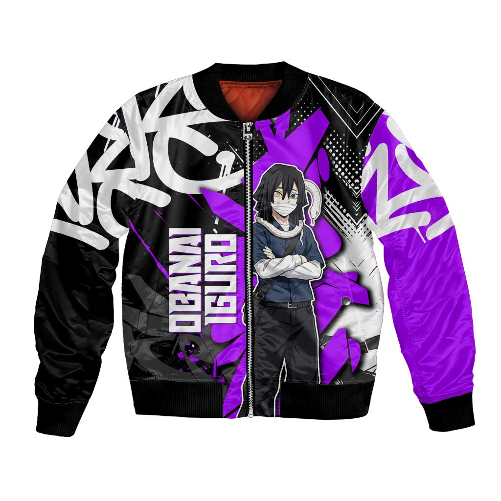 Obanai Iguro Demon Slayer Bomber Jacket Purple Graffiti Anime Style