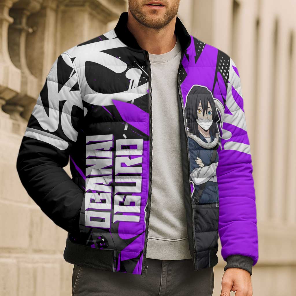 Obanai Iguro Demon Slayer Bomber Puffer Jacket Purple Graffiti Anime Style