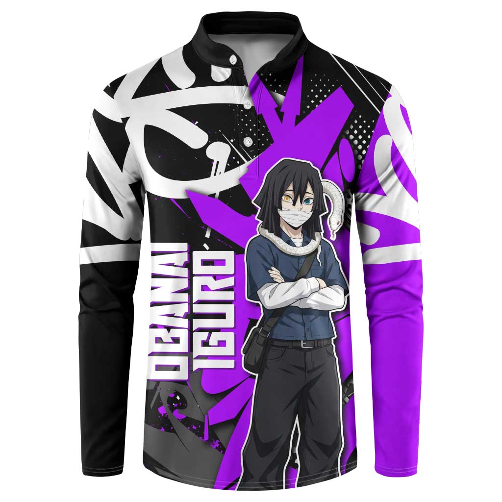 Obanai Iguro Demon Slayer Button Sweatshirt Purple Graffiti Anime Style