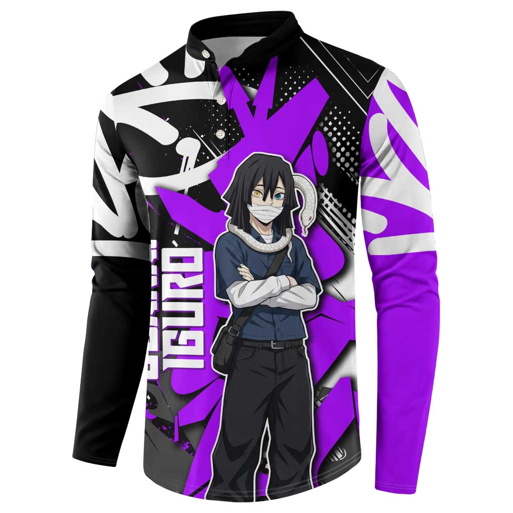 Obanai Iguro Demon Slayer Button Sweatshirt Purple Graffiti Anime Style
