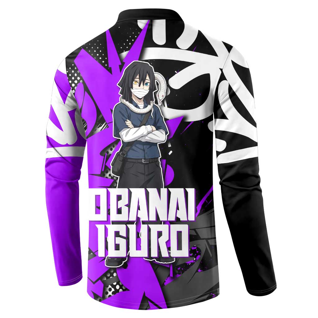 Obanai Iguro Demon Slayer Button Sweatshirt Purple Graffiti Anime Style