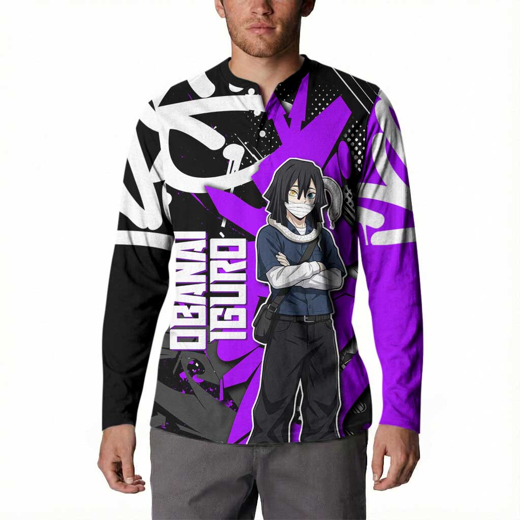Obanai Iguro Demon Slayer Button Sweatshirt Purple Graffiti Anime Style