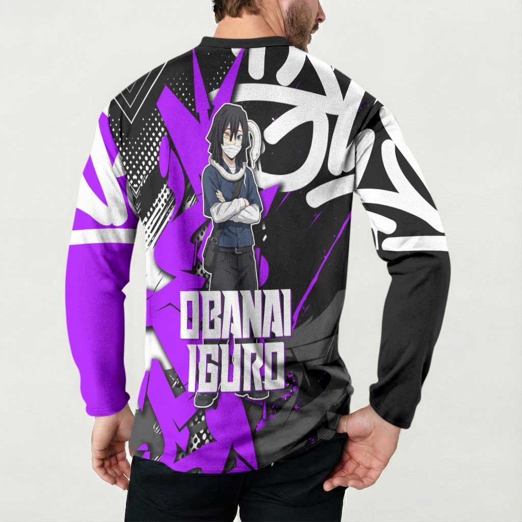 Obanai Iguro Demon Slayer Button Sweatshirt Purple Graffiti Anime Style