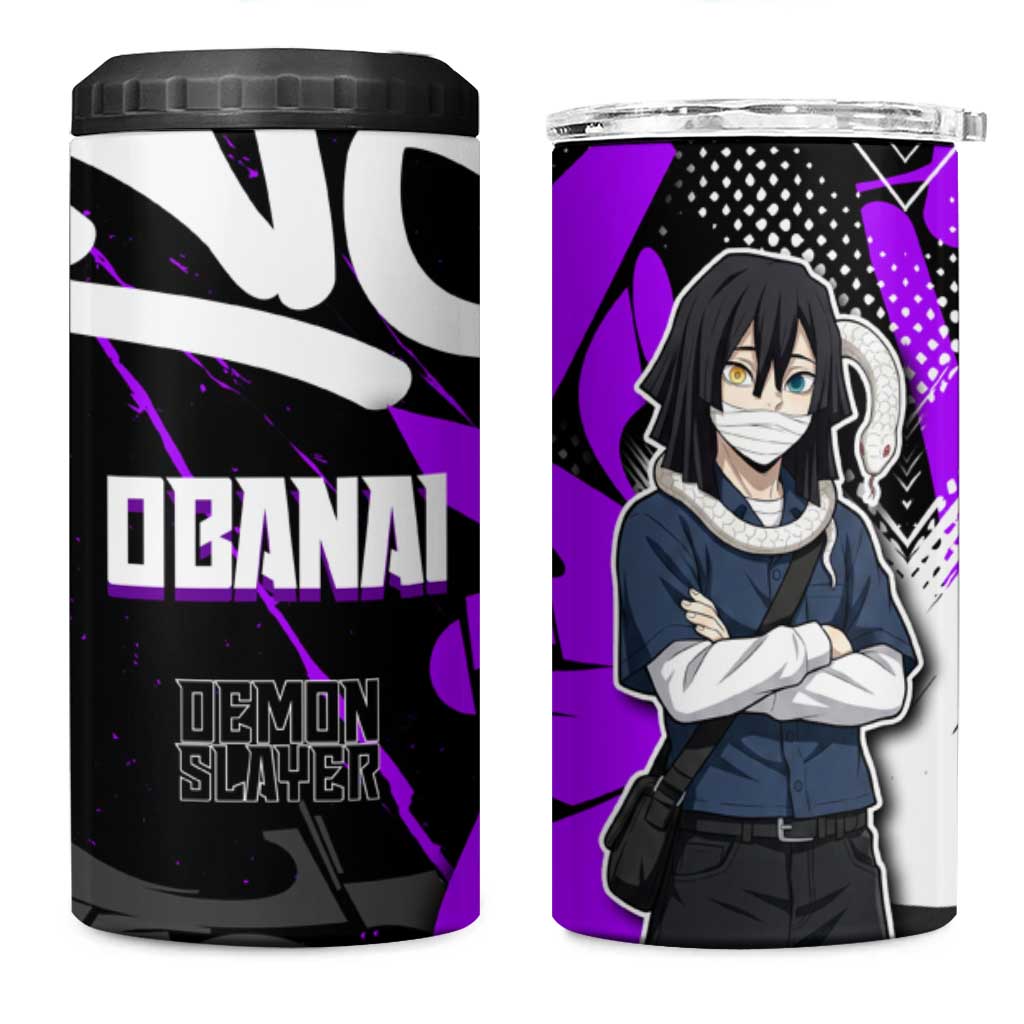 Obanai Iguro Demon Slayer 4 in 1 Can Cooler Tumbler Purple Graffiti Anime Style