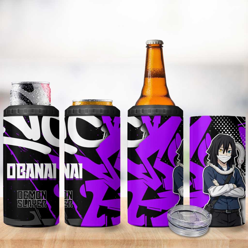 Obanai Iguro Demon Slayer 4 in 1 Can Cooler Tumbler Purple Graffiti Anime Style