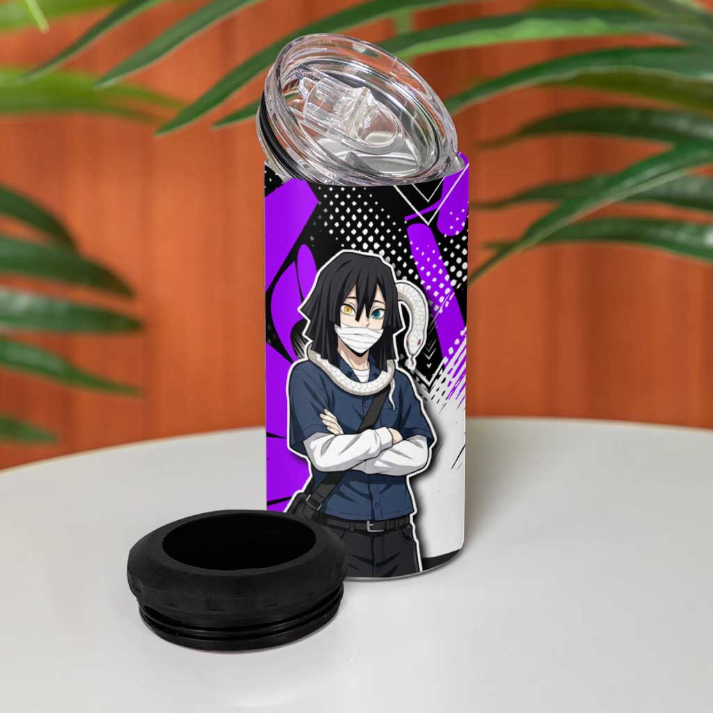 Obanai Iguro Demon Slayer 4 in 1 Can Cooler Tumbler Purple Graffiti Anime Style