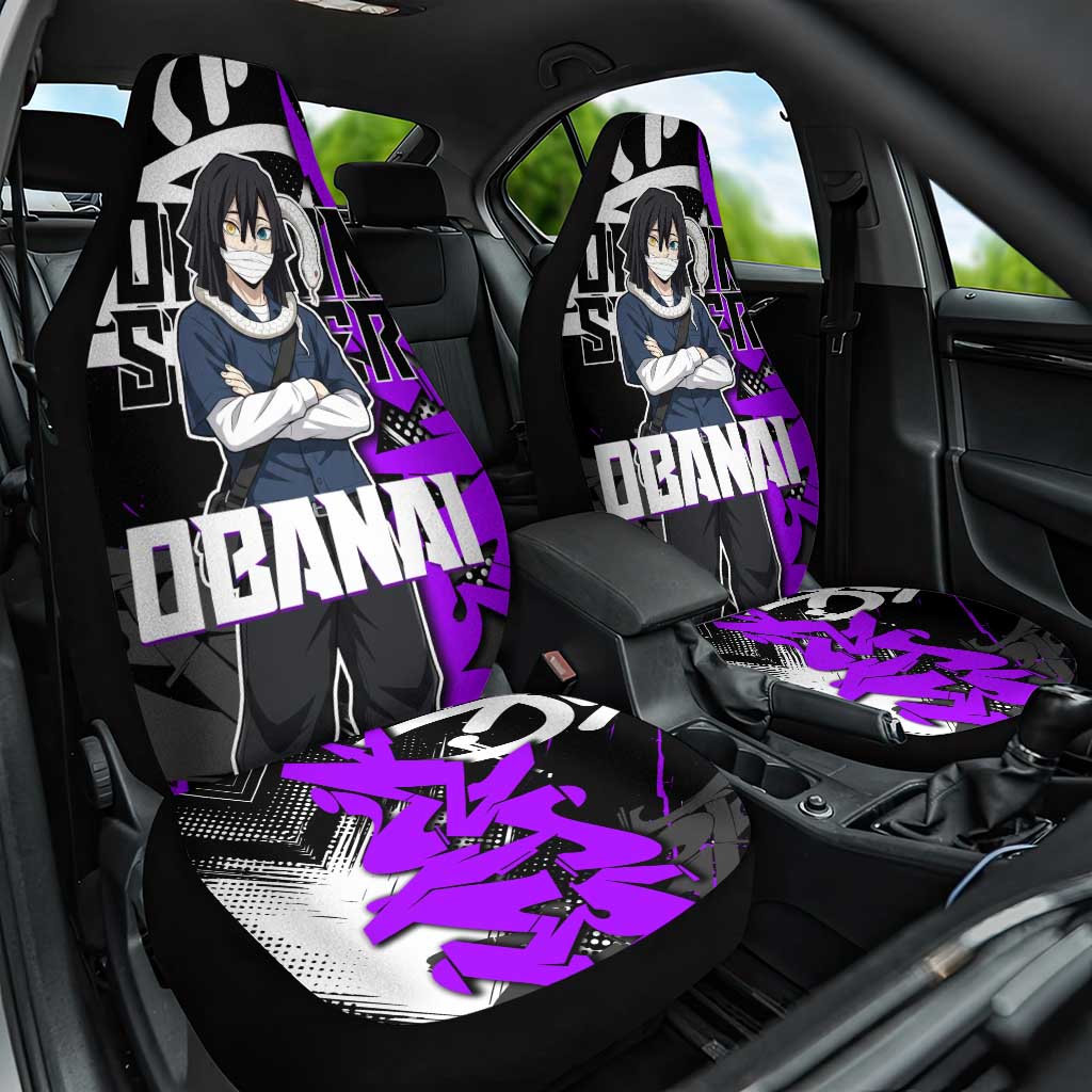 Obanai Iguro Demon Slayer Car Seat Cover Purple Graffiti Anime Style