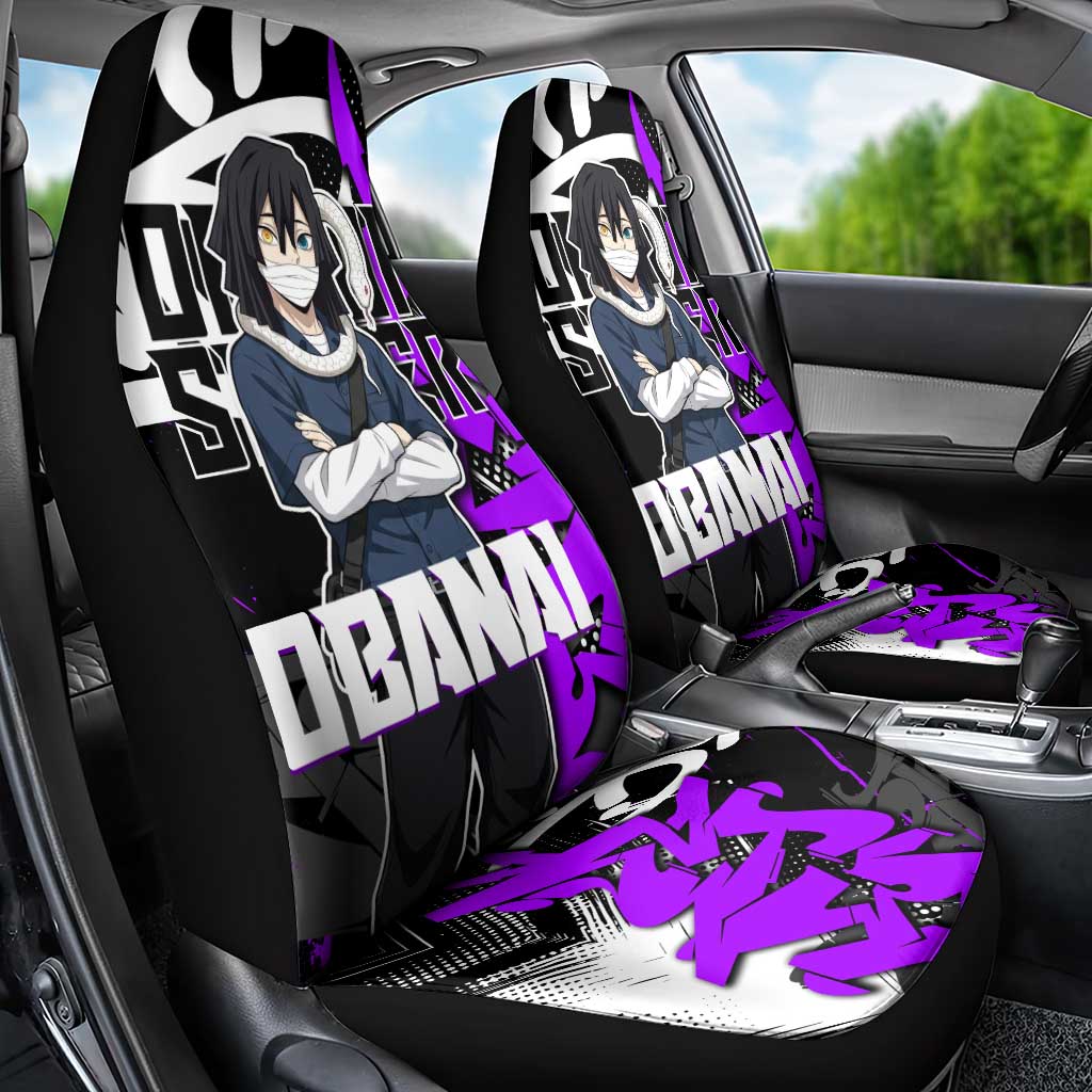 Obanai Iguro Demon Slayer Car Seat Cover Purple Graffiti Anime Style