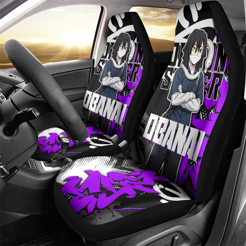 Obanai Iguro Demon Slayer Car Seat Cover Purple Graffiti Anime Style