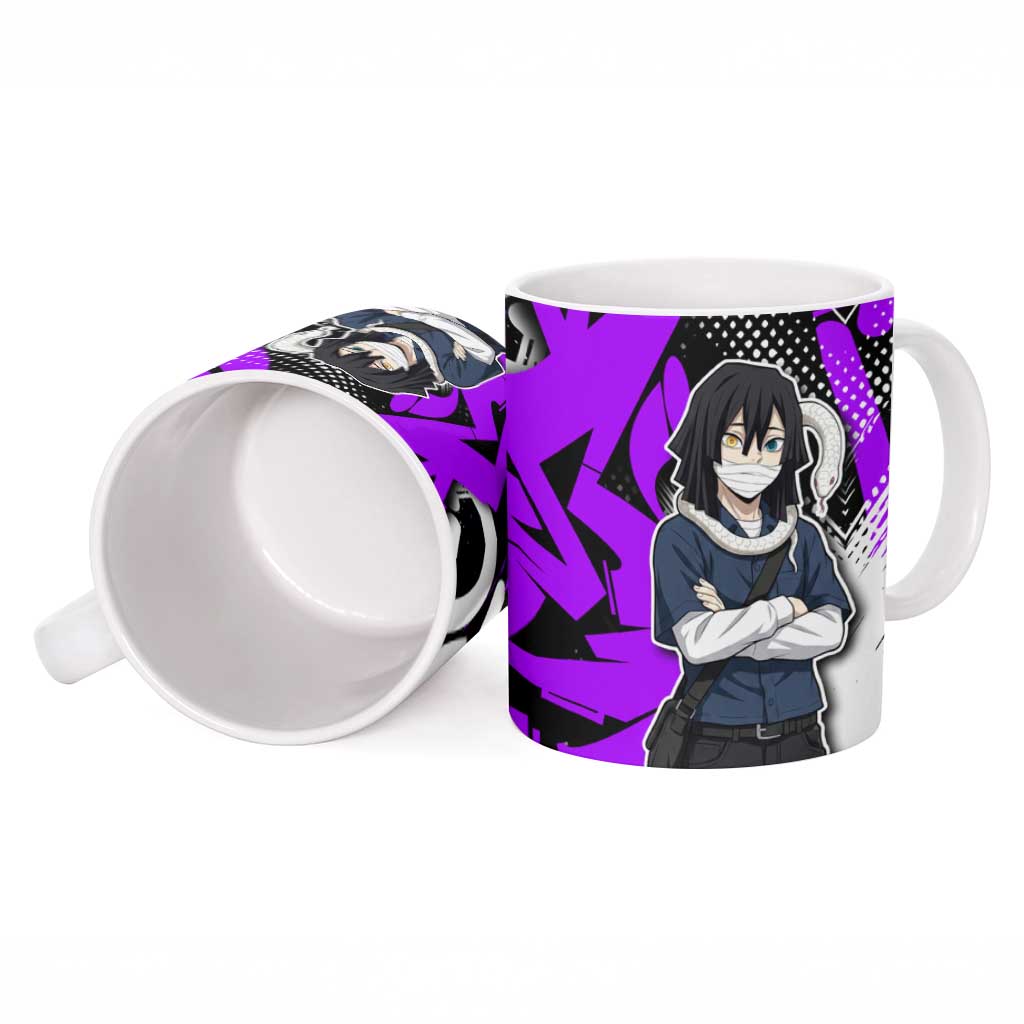 Obanai Iguro Demon Slayer Ceramic Mug Purple Graffiti Anime Style