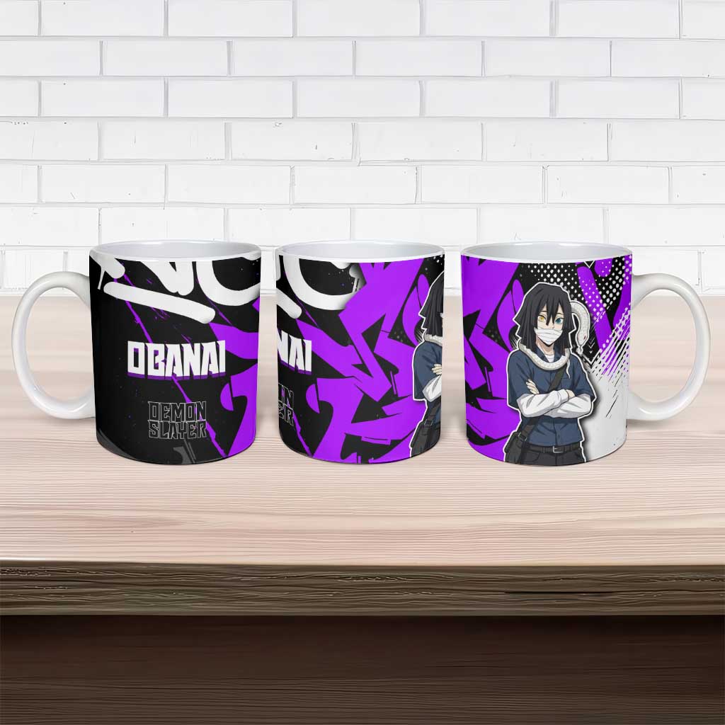 Obanai Iguro Demon Slayer Ceramic Mug Purple Graffiti Anime Style