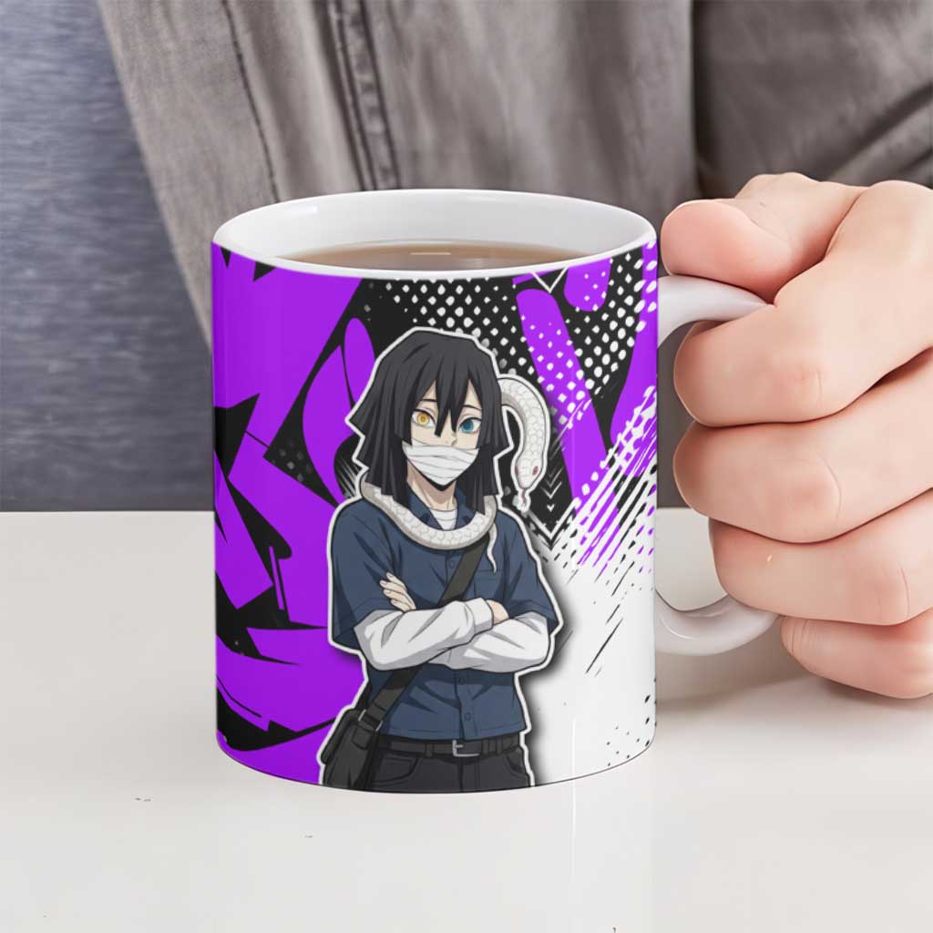 Obanai Iguro Demon Slayer Ceramic Mug Purple Graffiti Anime Style