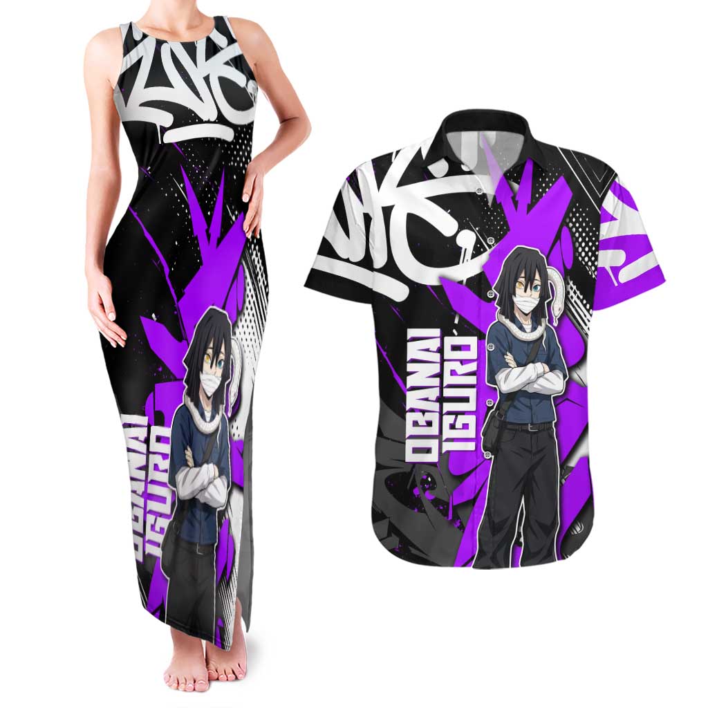 Obanai Iguro Demon Slayer Couples Matching Tank Maxi Dress and Hawaiian Shirt Purple Graffiti Anime Style