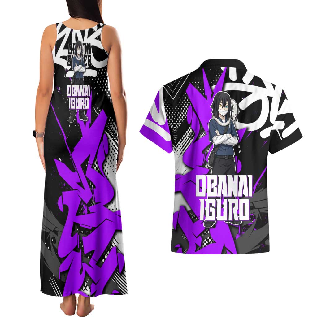 Obanai Iguro Demon Slayer Couples Matching Tank Maxi Dress and Hawaiian Shirt Purple Graffiti Anime Style