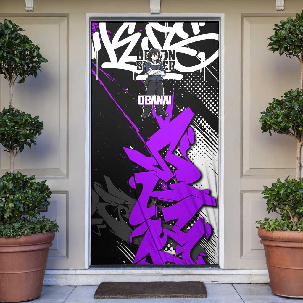 Obanai Iguro Demon Slayer Door Cover Purple Graffiti Anime Style
