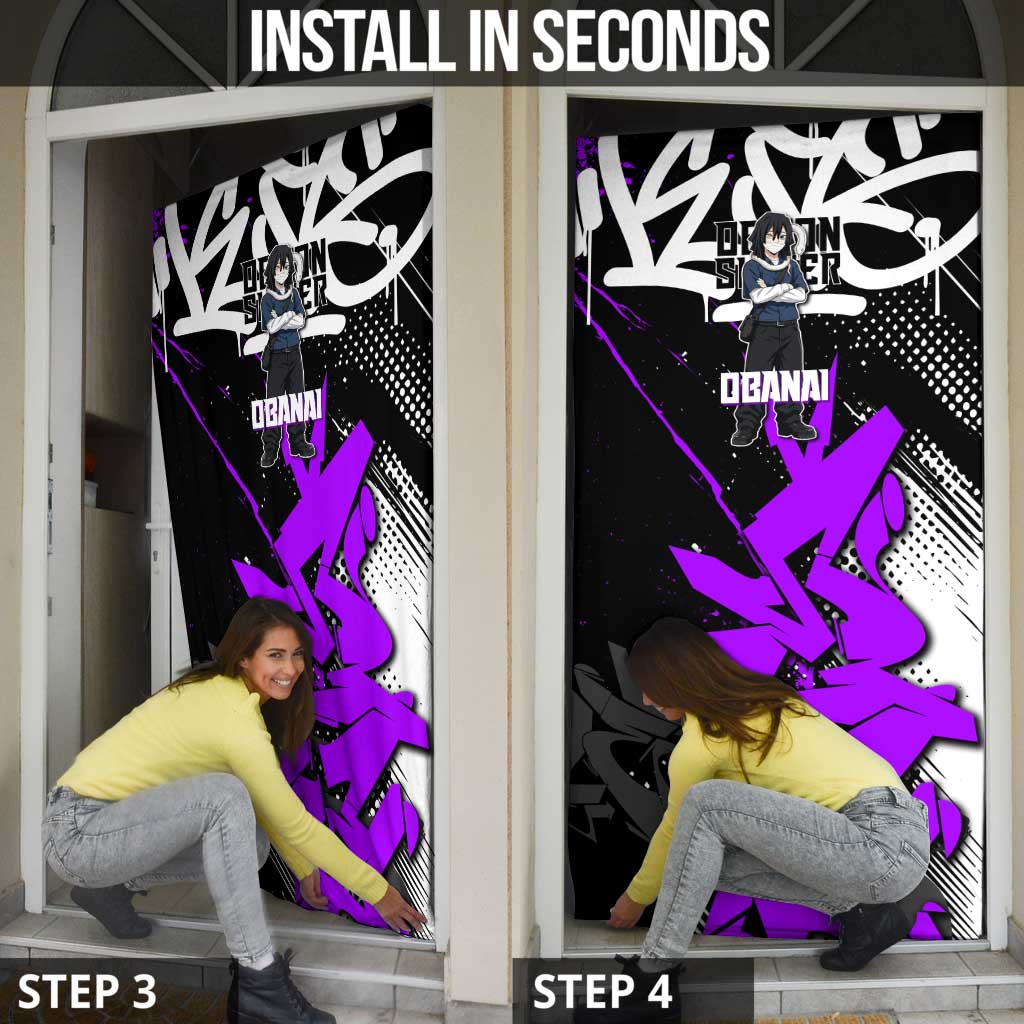 Obanai Iguro Demon Slayer Door Cover Purple Graffiti Anime Style