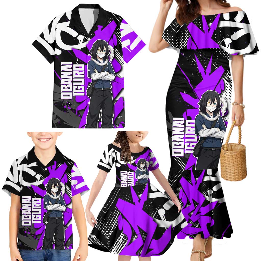 Obanai Iguro Demon Slayer Family Matching Mermaid Dress and Hawaiian Shirt Purple Graffiti Anime Style