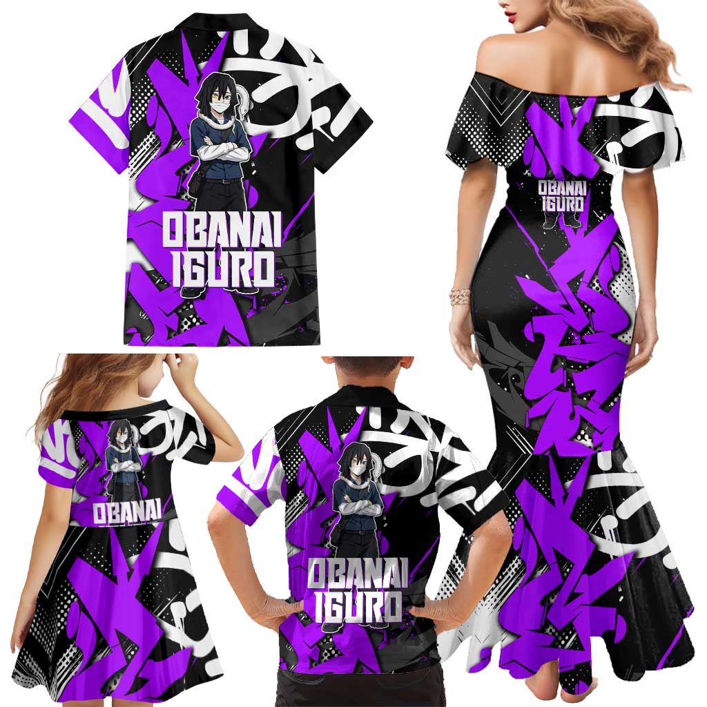 Obanai Iguro Demon Slayer Family Matching Mermaid Dress and Hawaiian Shirt Purple Graffiti Anime Style