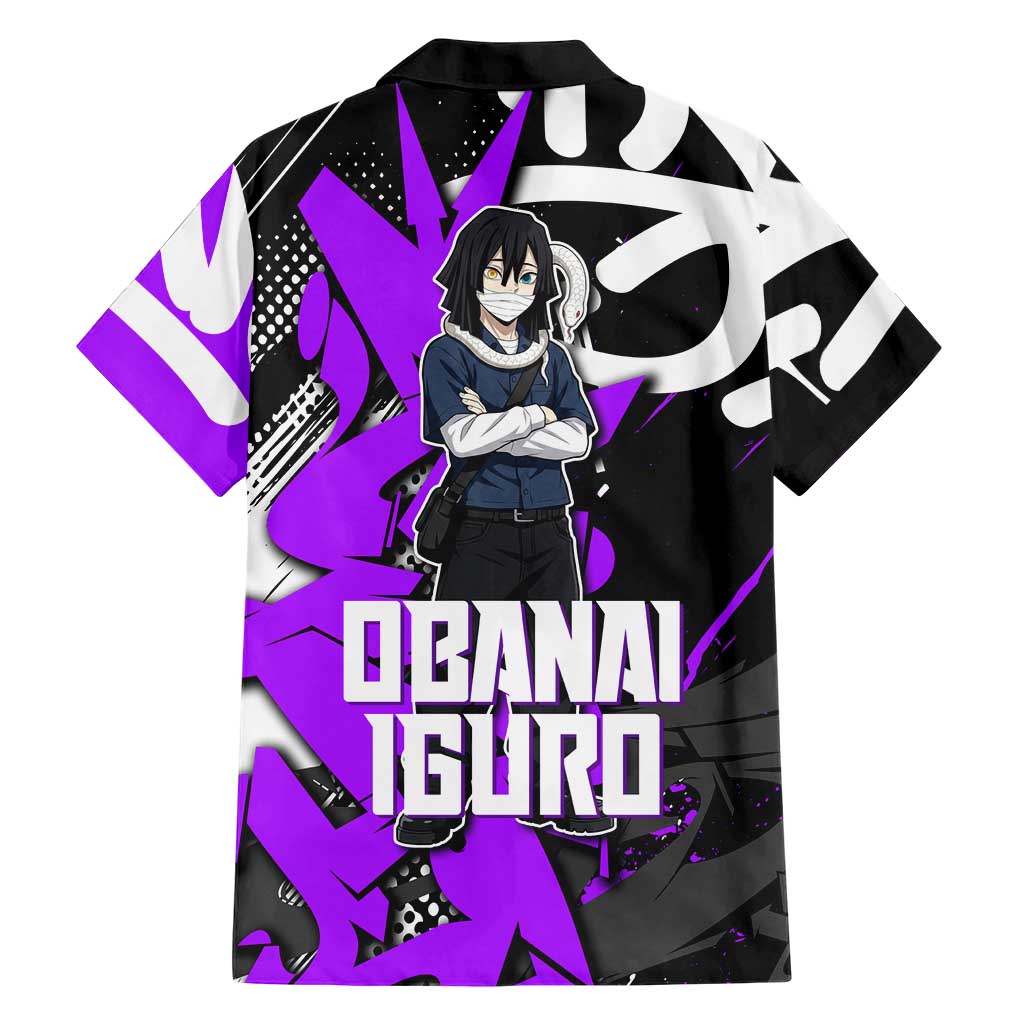 Obanai Iguro Demon Slayer Family Matching Off The Shoulder Long Sleeve Dress and Hawaiian Shirt Purple Graffiti Anime Style