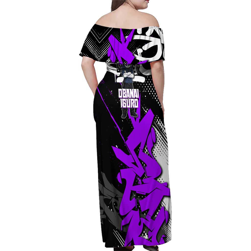 Obanai Iguro Demon Slayer Family Matching Off Shoulder Maxi Dress and Hawaiian Shirt Purple Graffiti Anime Style
