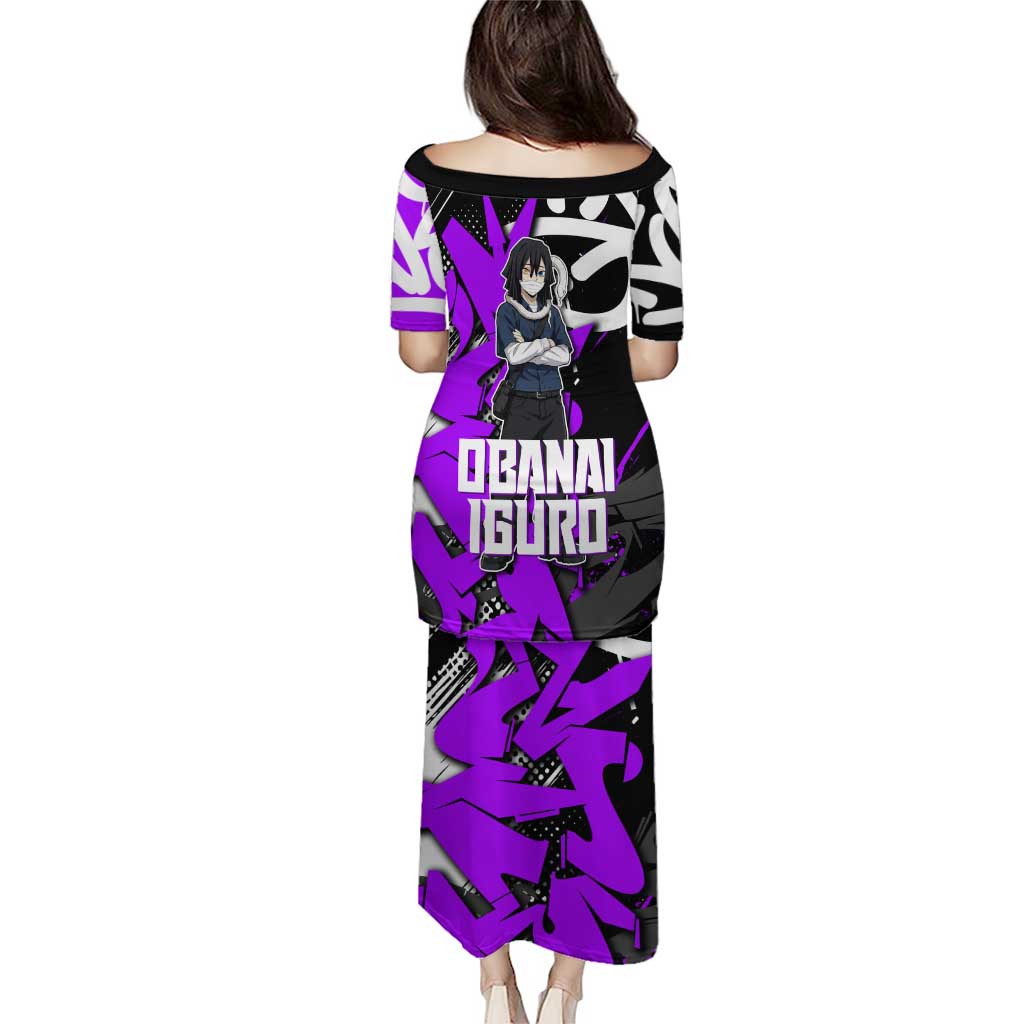 Obanai Iguro Demon Slayer Family Matching Puletasi and Hawaiian Shirt Purple Graffiti Anime Style