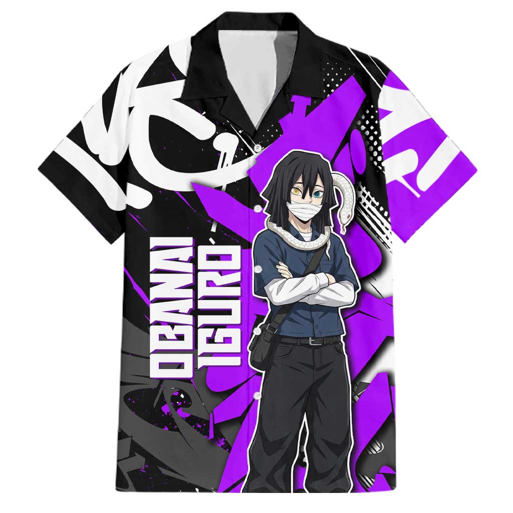 Obanai Iguro Demon Slayer Family Matching Tank Maxi Dress and Hawaiian Shirt Purple Graffiti Anime Style