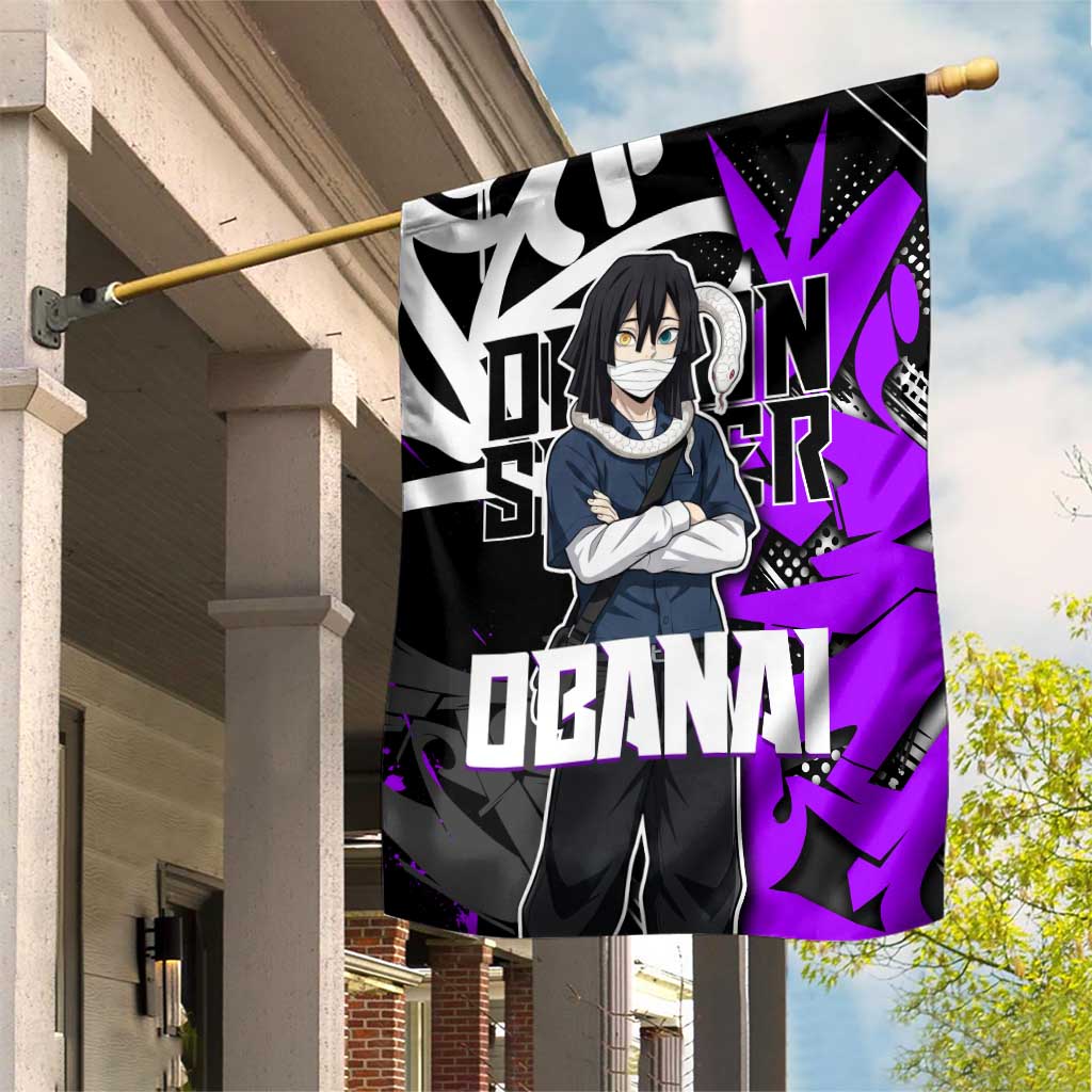 Obanai Iguro Demon Slayer Garden Flag Purple Graffiti Anime Style