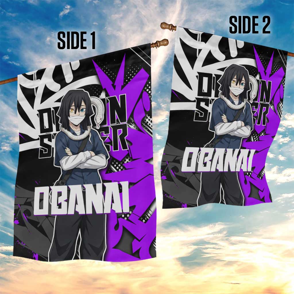 Obanai Iguro Demon Slayer Garden Flag Purple Graffiti Anime Style