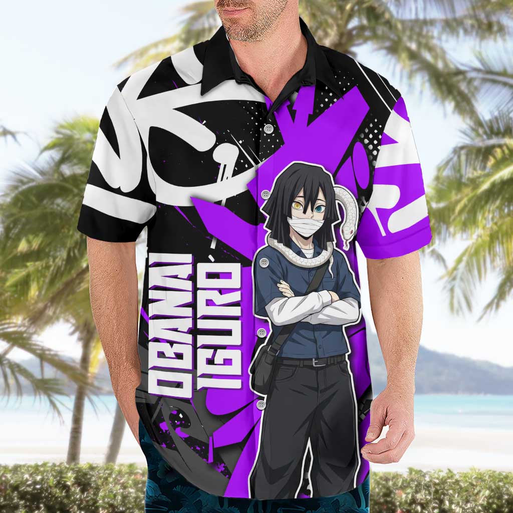 Obanai Iguro Demon Slayer Hawaiian Shirt Purple Graffiti Anime Style