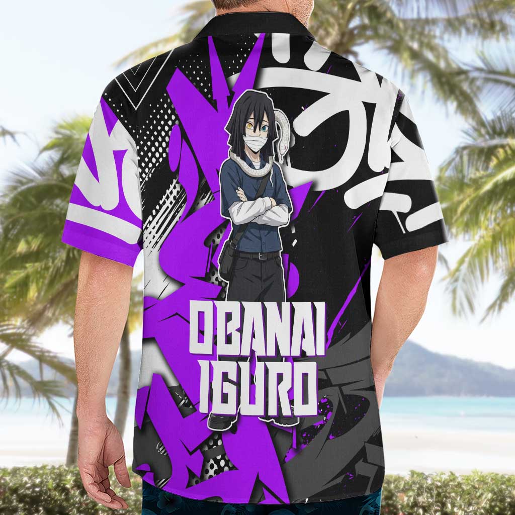 Obanai Iguro Demon Slayer Hawaiian Shirt Purple Graffiti Anime Style