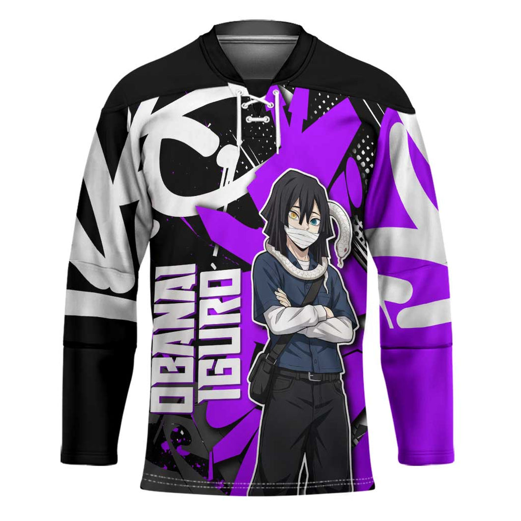 Obanai Iguro Demon Slayer Hockey Jersey Purple Graffiti Anime Style