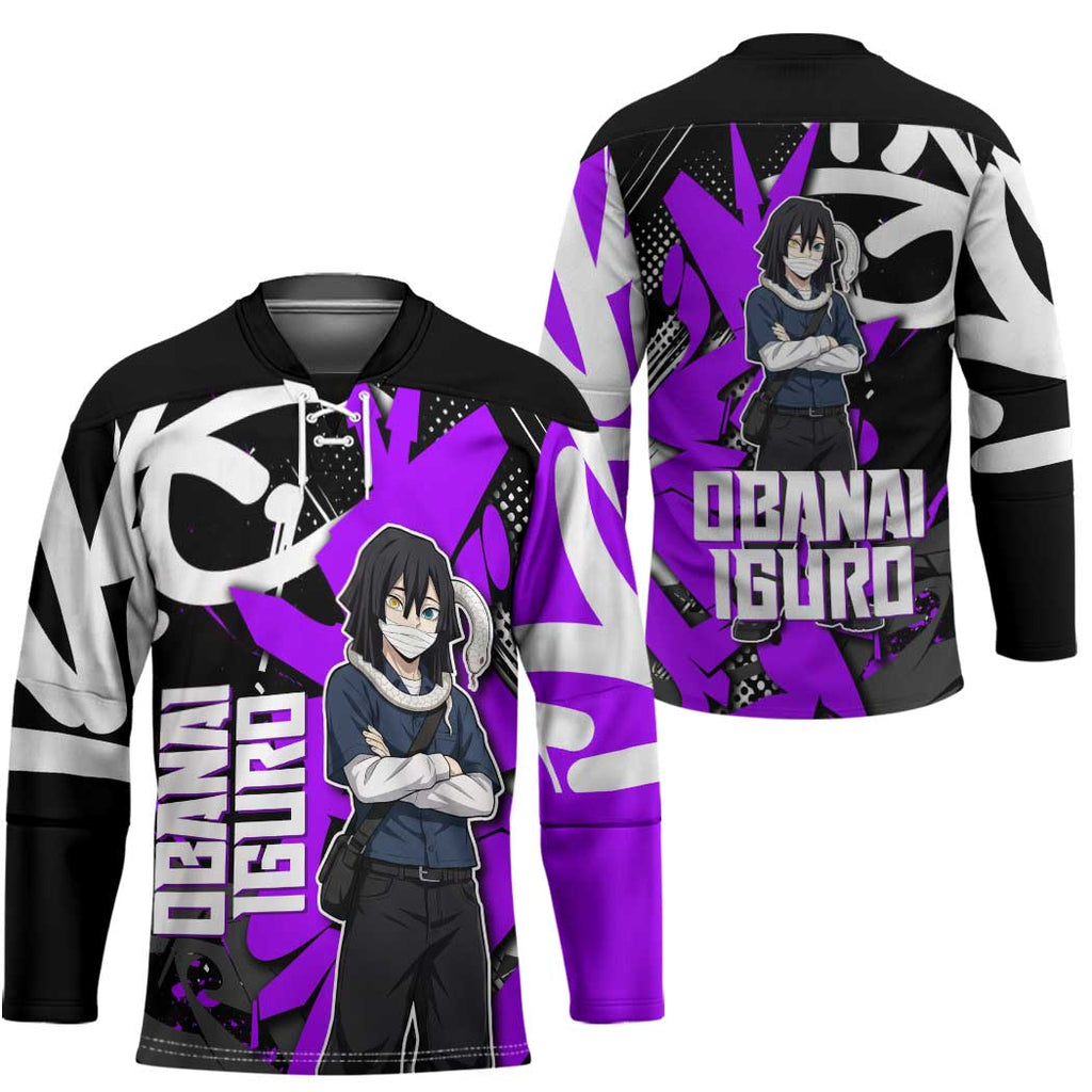 Obanai Iguro Demon Slayer Hockey Jersey Purple Graffiti Anime Style