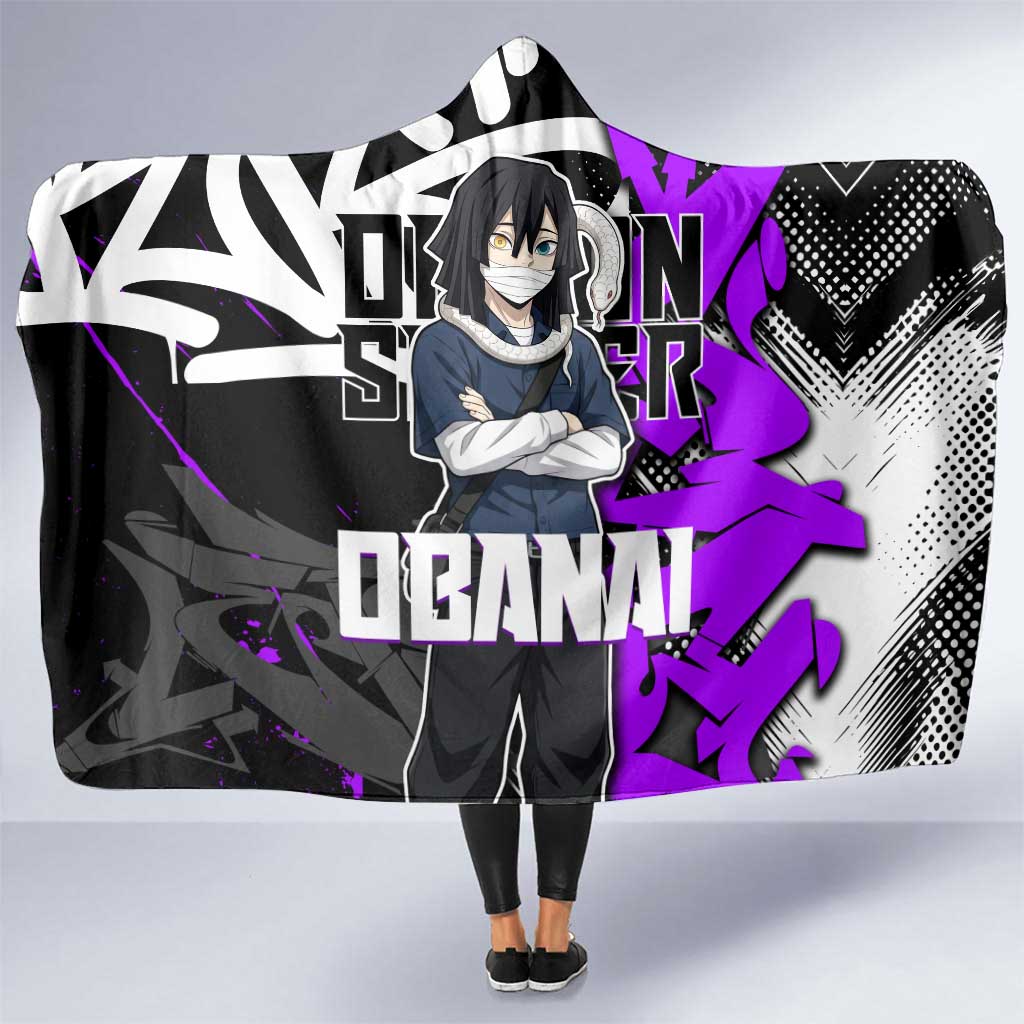 Obanai Iguro Demon Slayer Hooded Blanket Purple Graffiti Anime Style