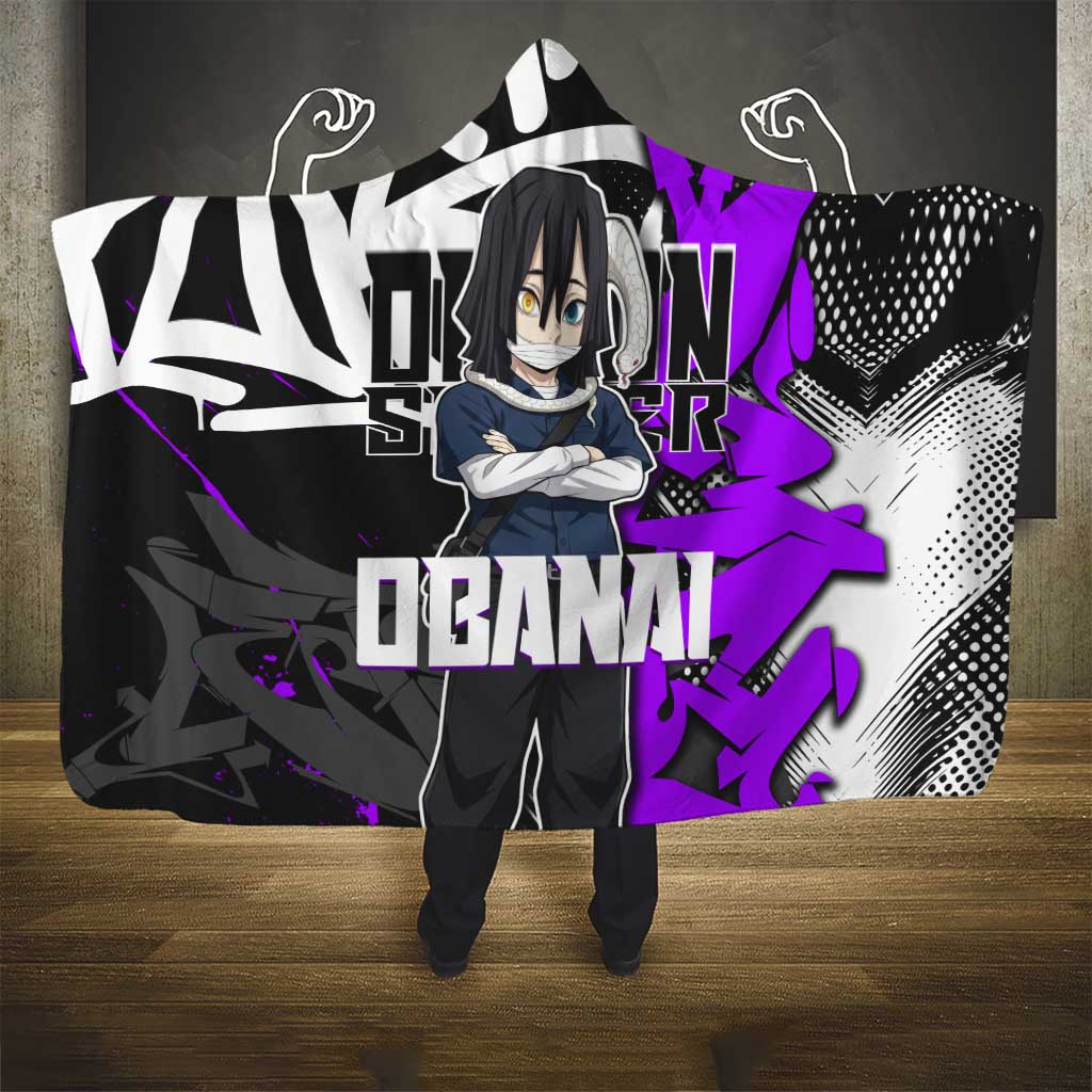 Obanai Iguro Demon Slayer Hooded Blanket Purple Graffiti Anime Style