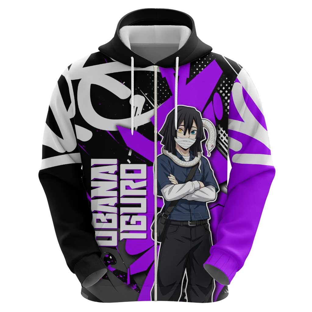 Obanai Iguro Demon Slayer Hoodie Purple Graffiti Anime Style