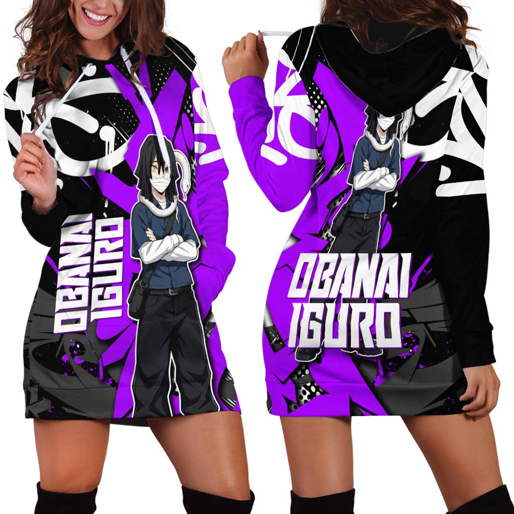Obanai Iguro Demon Slayer Hoodie Dress Purple Graffiti Anime Style