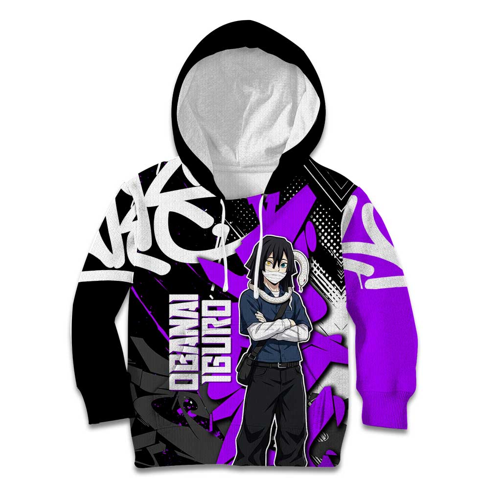 Obanai Iguro Demon Slayer Kid Hoodie Purple Graffiti Anime Style