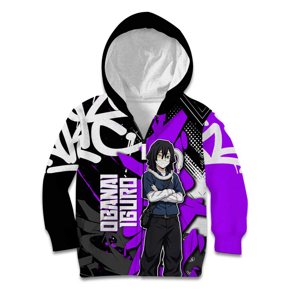 Obanai Iguro Demon Slayer Kid Hoodie Purple Graffiti Anime Style