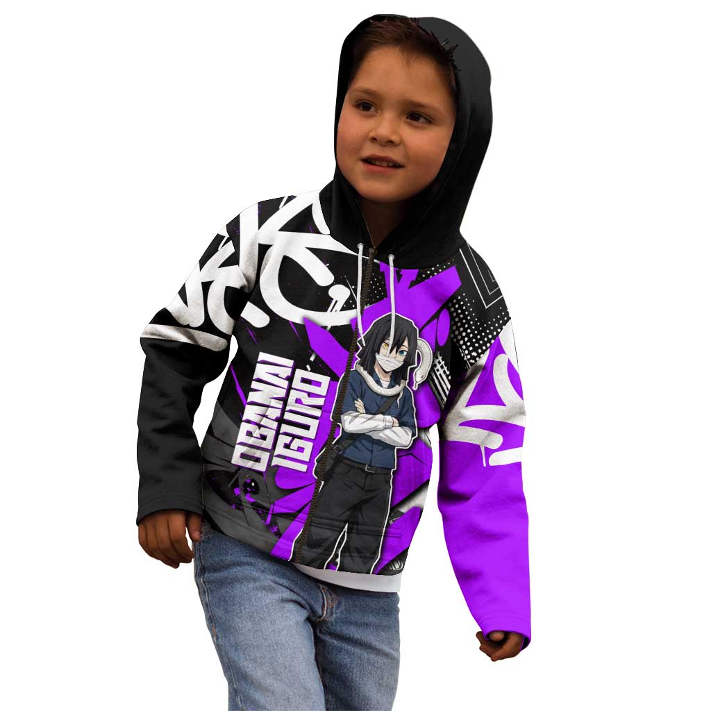 Obanai Iguro Demon Slayer Kid Hoodie Purple Graffiti Anime Style