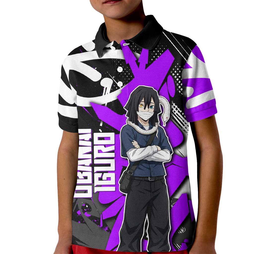 Obanai Iguro Demon Slayer Kid Polo Shirt Purple Graffiti Anime Style