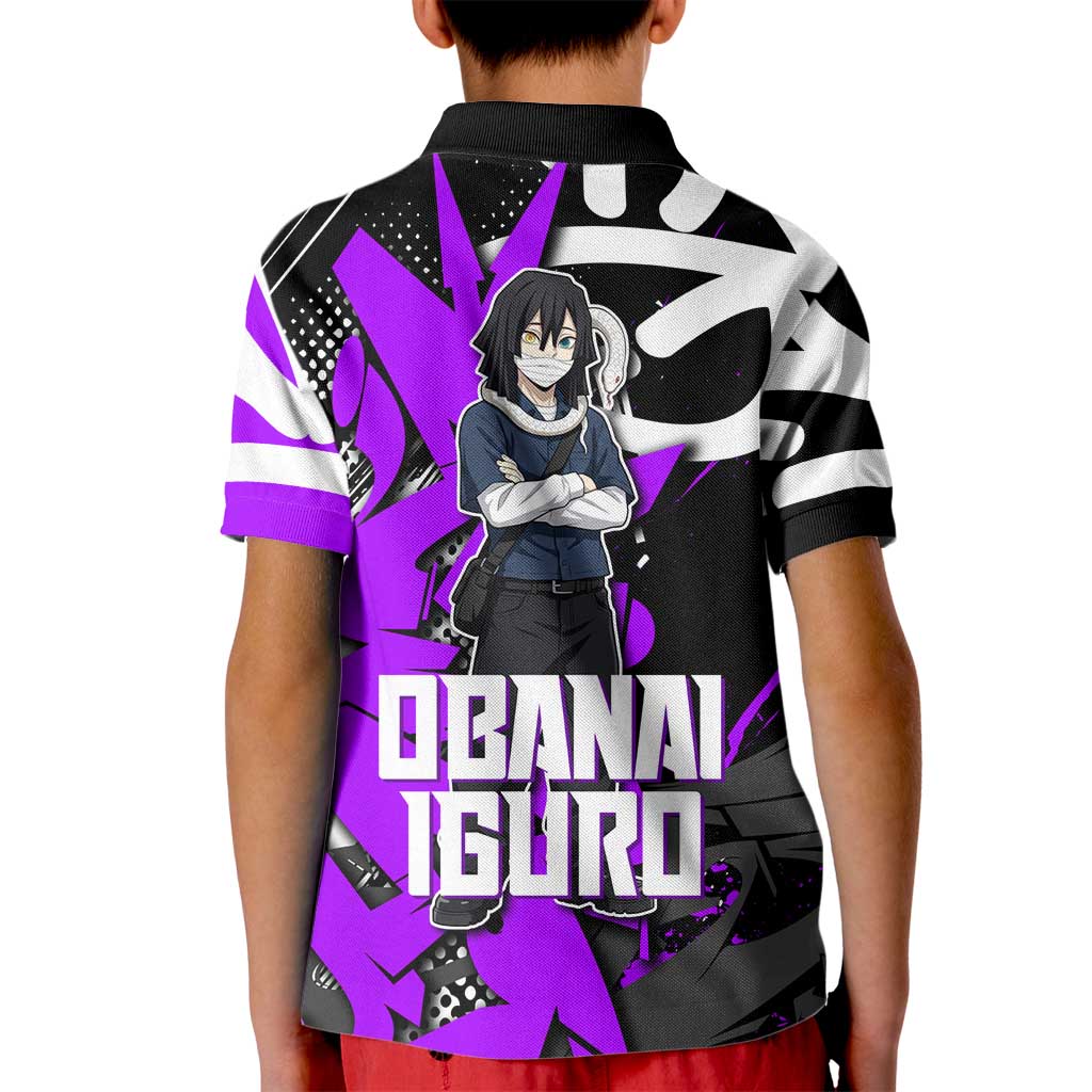 Obanai Iguro Demon Slayer Kid Polo Shirt Purple Graffiti Anime Style
