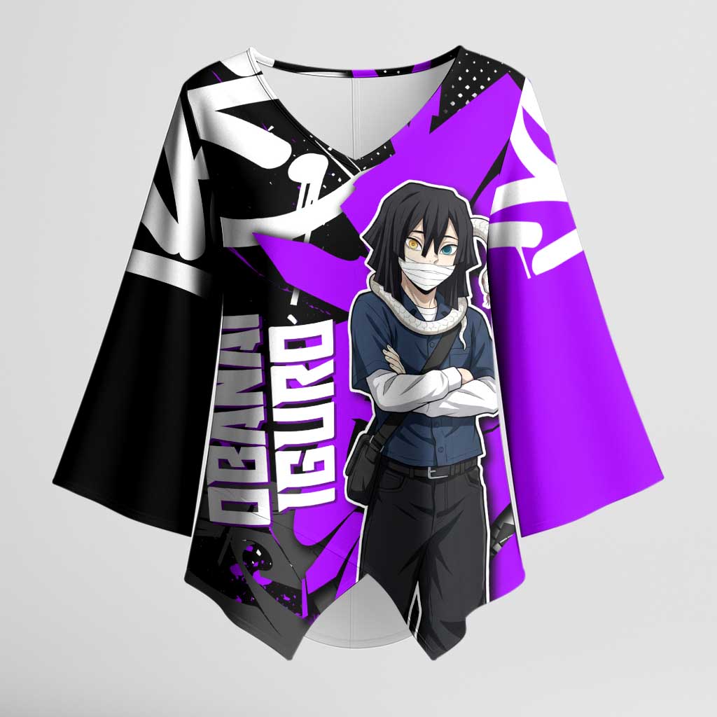 Obanai Iguro Demon Slayer Kimono Sleeve Blouse Purple Graffiti Anime Style
