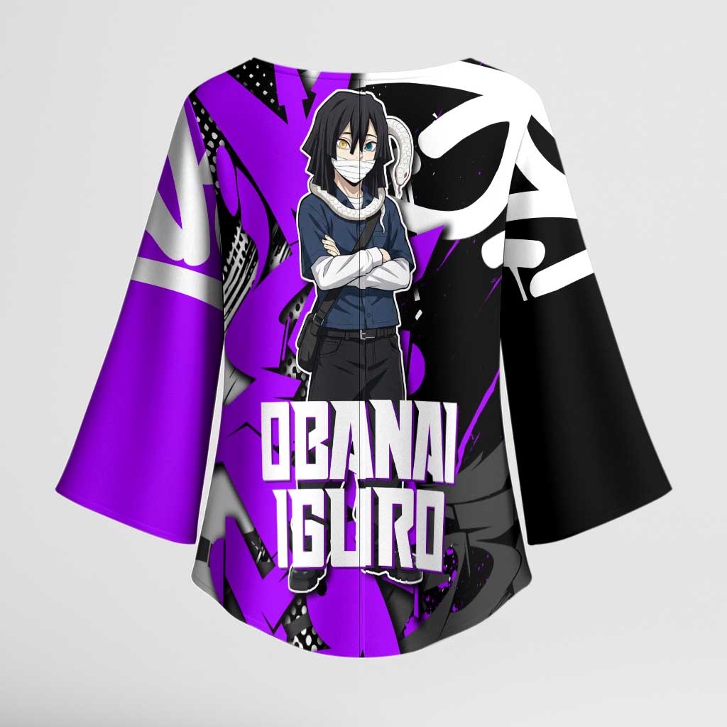 Obanai Iguro Demon Slayer Kimono Sleeve Blouse Purple Graffiti Anime Style