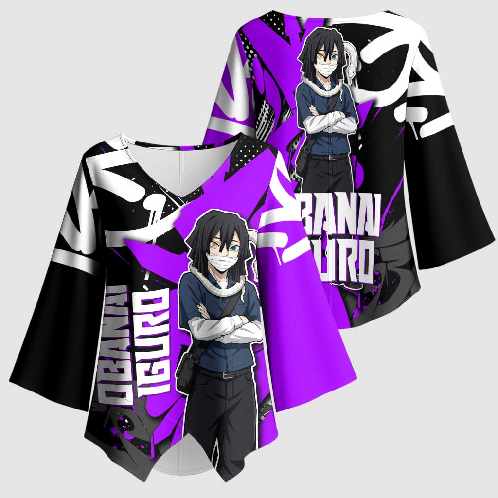 Obanai Iguro Demon Slayer Kimono Sleeve Blouse Purple Graffiti Anime Style