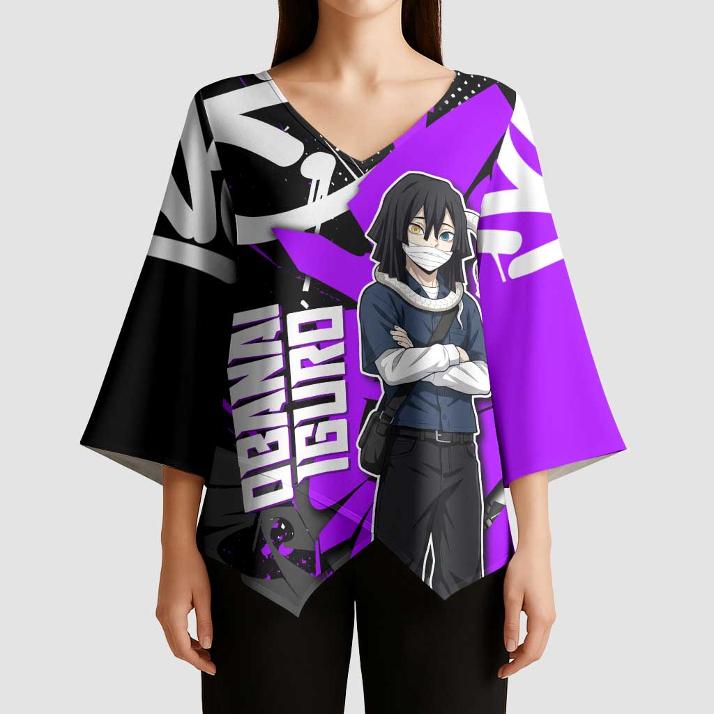 Obanai Iguro Demon Slayer Kimono Sleeve Blouse Purple Graffiti Anime Style