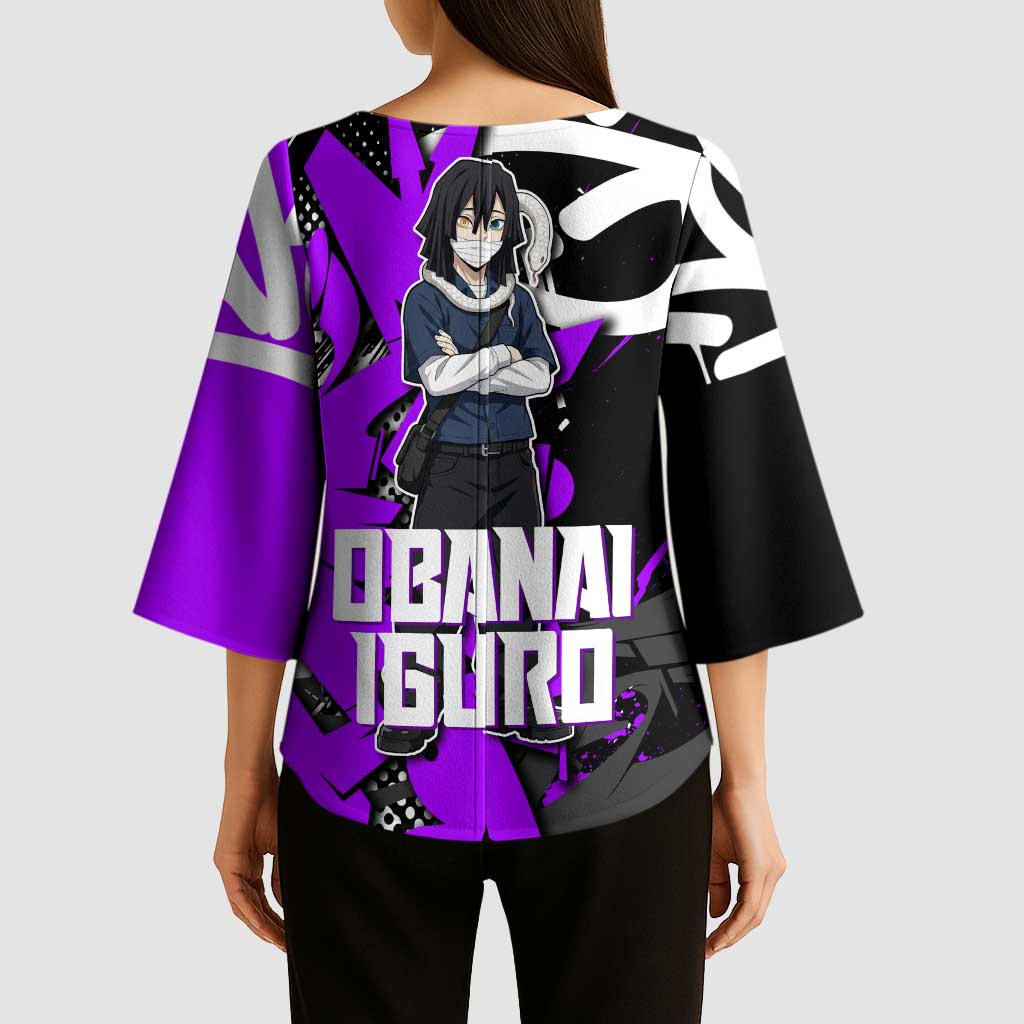 Obanai Iguro Demon Slayer Kimono Sleeve Blouse Purple Graffiti Anime Style