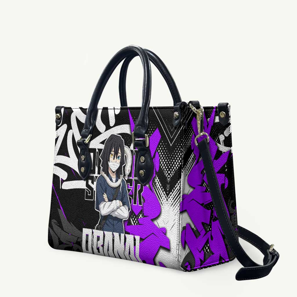 Obanai Iguro Demon Slayer Leather Bag Purple Graffiti Anime Style